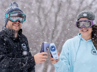 Side Launch Staff enjoying beers outside in the snow